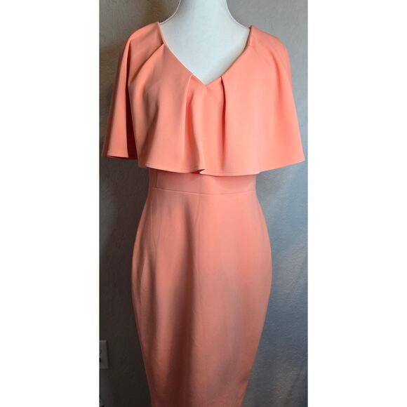 Calvin Klein Womens Size 6 Peach Salmon Pink Pencil Midi Dress Pleated Party - Picture 2 of 16